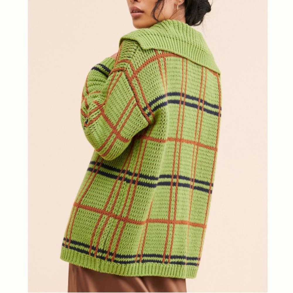 Anthropologie Callahan Green and Brown Plaid Knit Cardigan - Picture 4 of 10